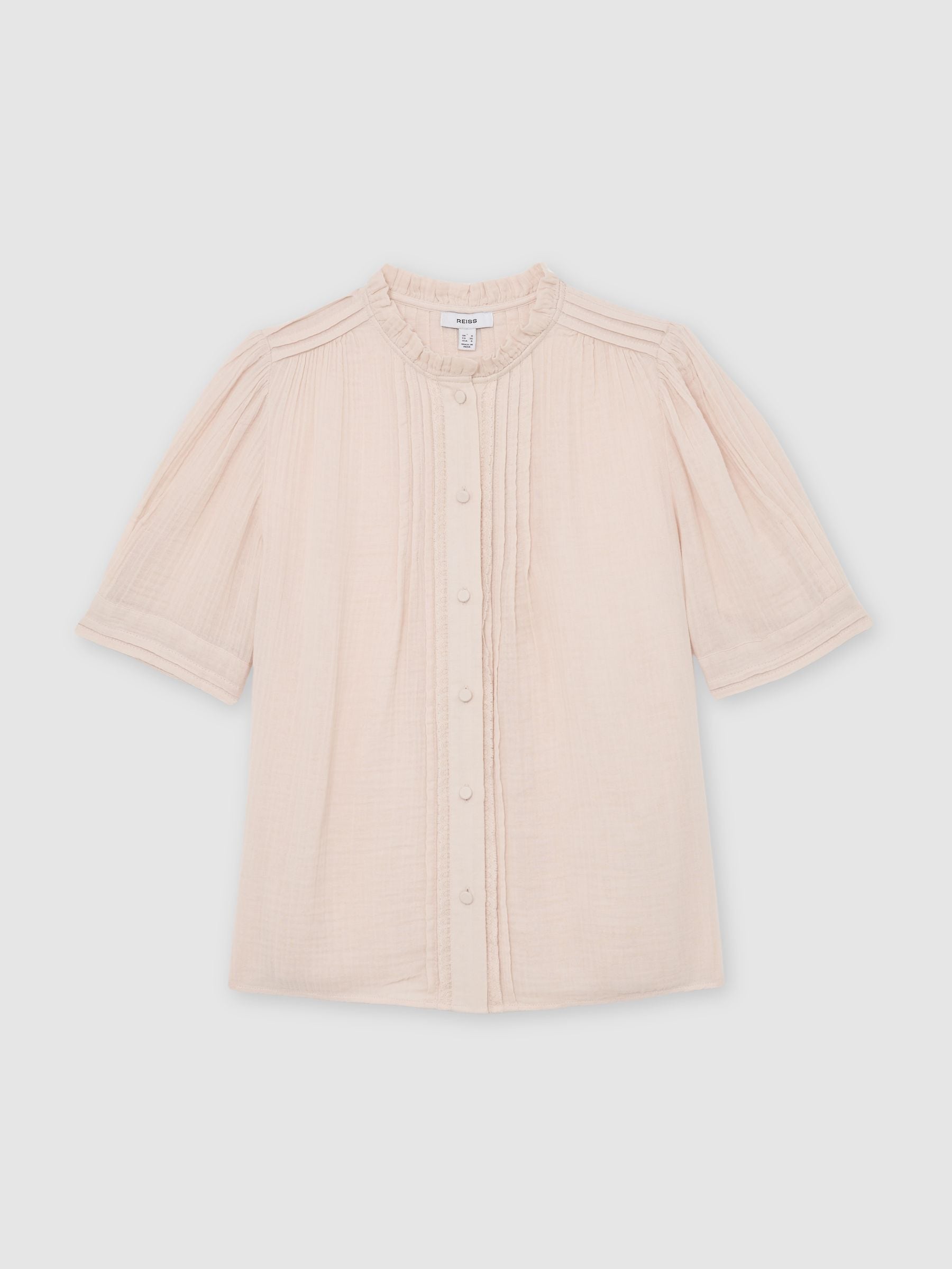 Buy Reiss Pale Pink Aurelia Cotton Cheesecloth Frill-Neck Top from