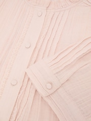 Reiss Pale Pink Aurelia Cotton Cheesecloth Pleated Top - Image 6 of 6