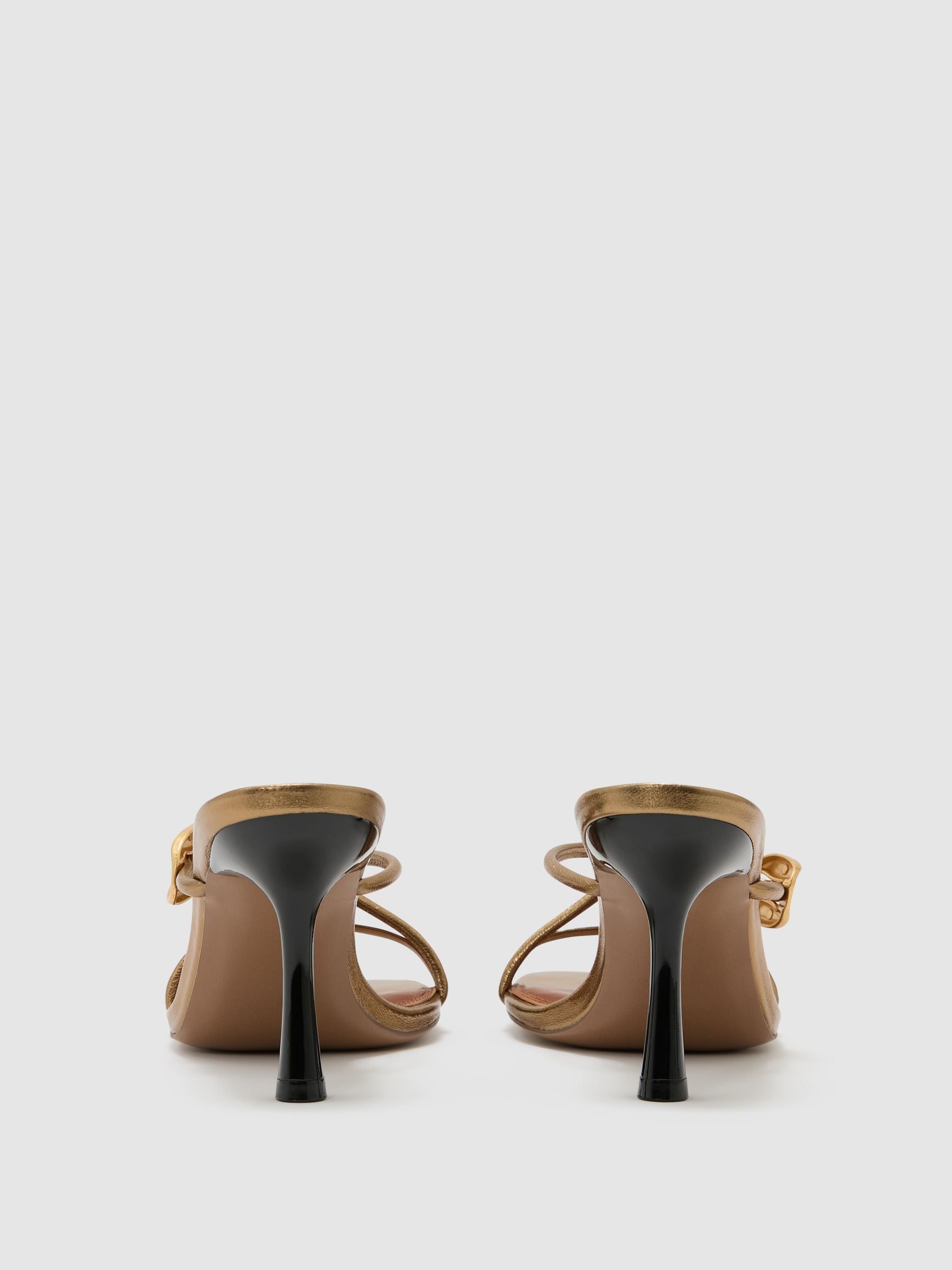 Buy Reiss Dark Gold Alex Leather Metallic Detail Heeled Sandals