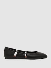 Reiss Black Leona Leather Cut-Out Ballet Flats - Image 2 of 6