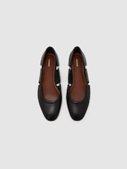 Reiss Black Leona Leather Cut-Out Ballet Flats - Image 3 of 6