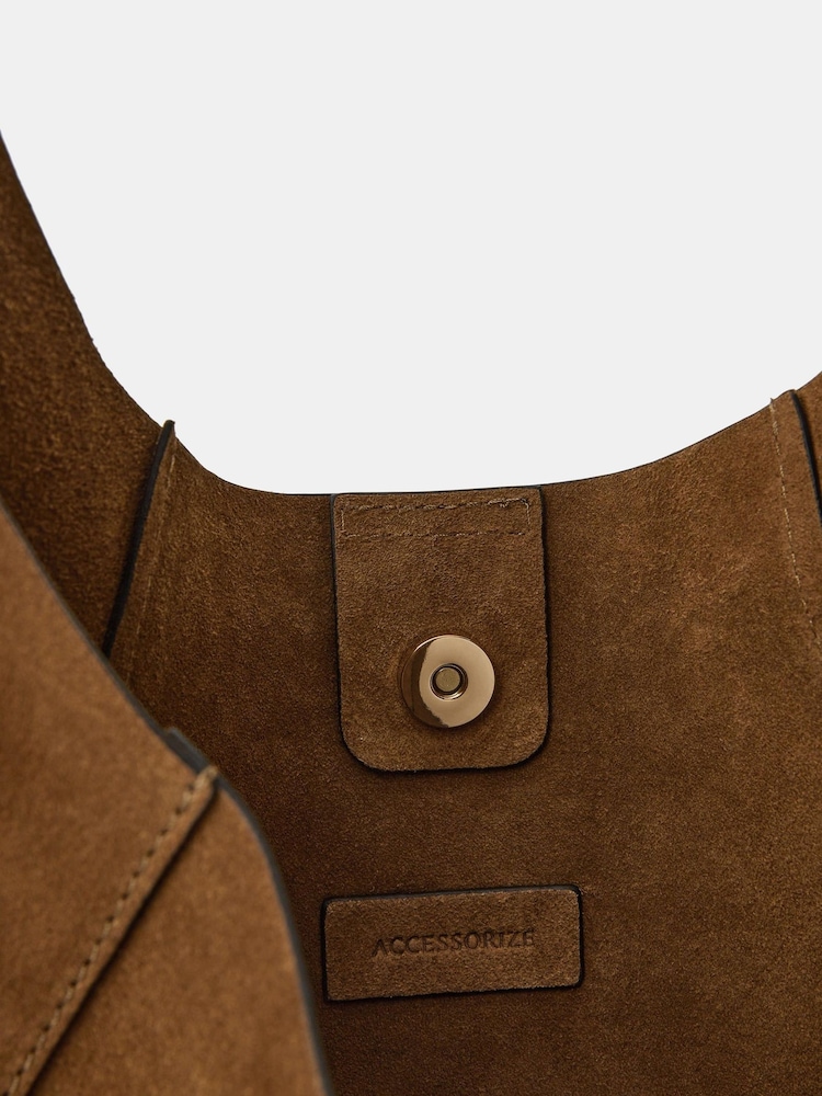 Accessorize Brown Extra Larger Suede Shoulder Bag - Image 2 of 2 Accessorize Brown Extra Larger Suede Shoulder Bag - Image 2 of 2