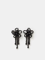 Accessorize Black Beaded Flower Statement Stud Earrings - Image 2 of 3