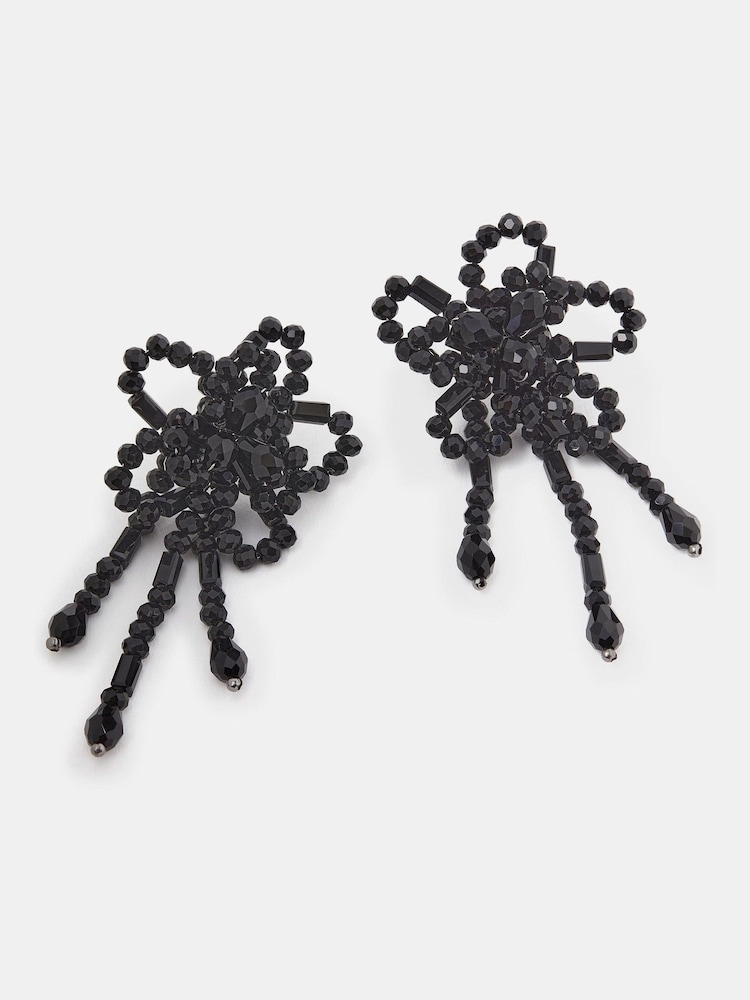 Accessorize Black Beaded Flower Statement Stud Earrings - Image 3 of 3