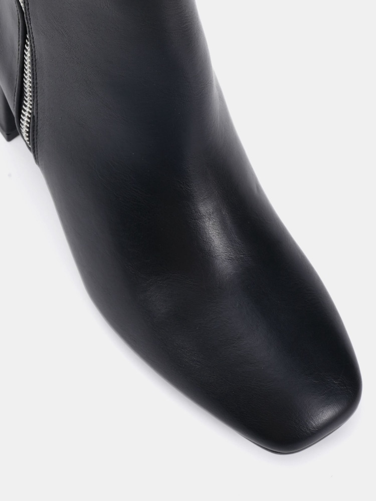 Schwarz - Novo Kate Zip Side Square Toe Block Heel Ankle Boots - Bild 6 von 6