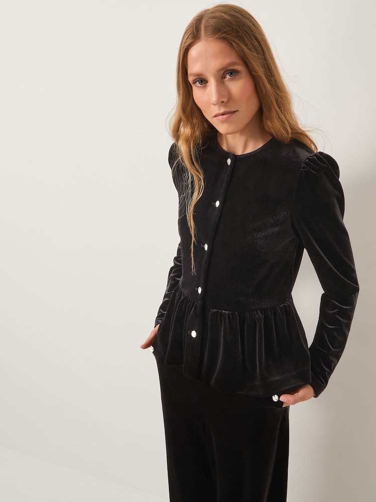 Monsoon Black Vayle Velvet Peplum Jacket - Image 1 of 5 Monsoon Black Vayle Velvet Peplum Jacket - Image 1 of 5