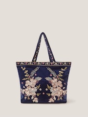 Monsoon Blue Fallon Floral Embroidered Velvet Tote Bag - Image 1 of 3