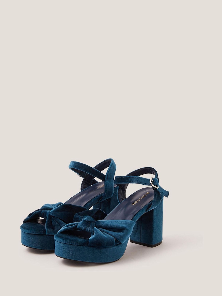 Monsoon Blue Nola Velvet Platform Heels - Image 1 of 3 Monsoon Blue Nola Velvet Platform Heels - Image 1 of 3