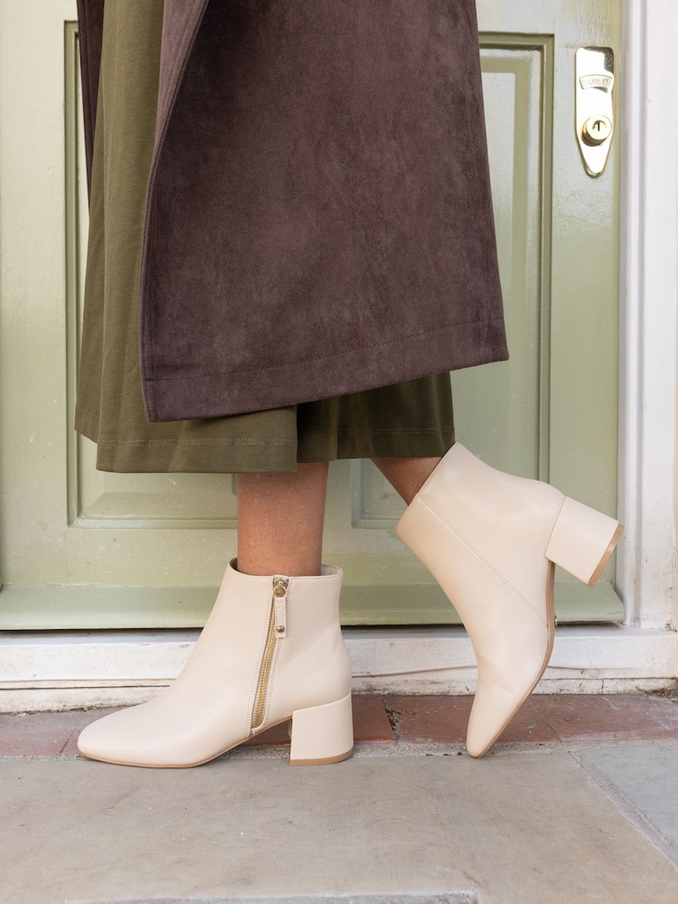 Novo Natural Wide Fit Kate Zip Side Square Toe Block Heel Ankle Boots - Image 1 of 6 Novo Natural Wide Fit Kate Zip Side Square Toe Block Heel Ankle Boots - Image 1 of 6