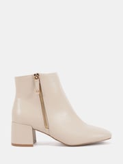 Natur - Novo Kate Zip Side Square Toe Block Heel Ankle Boots - Bild 2 von 6