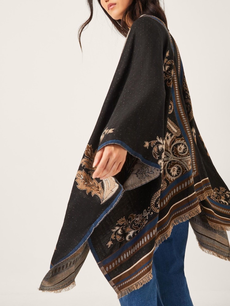 Monsoon Black Crissy Jacquard Wrap Cardigan - Image 1 of 5