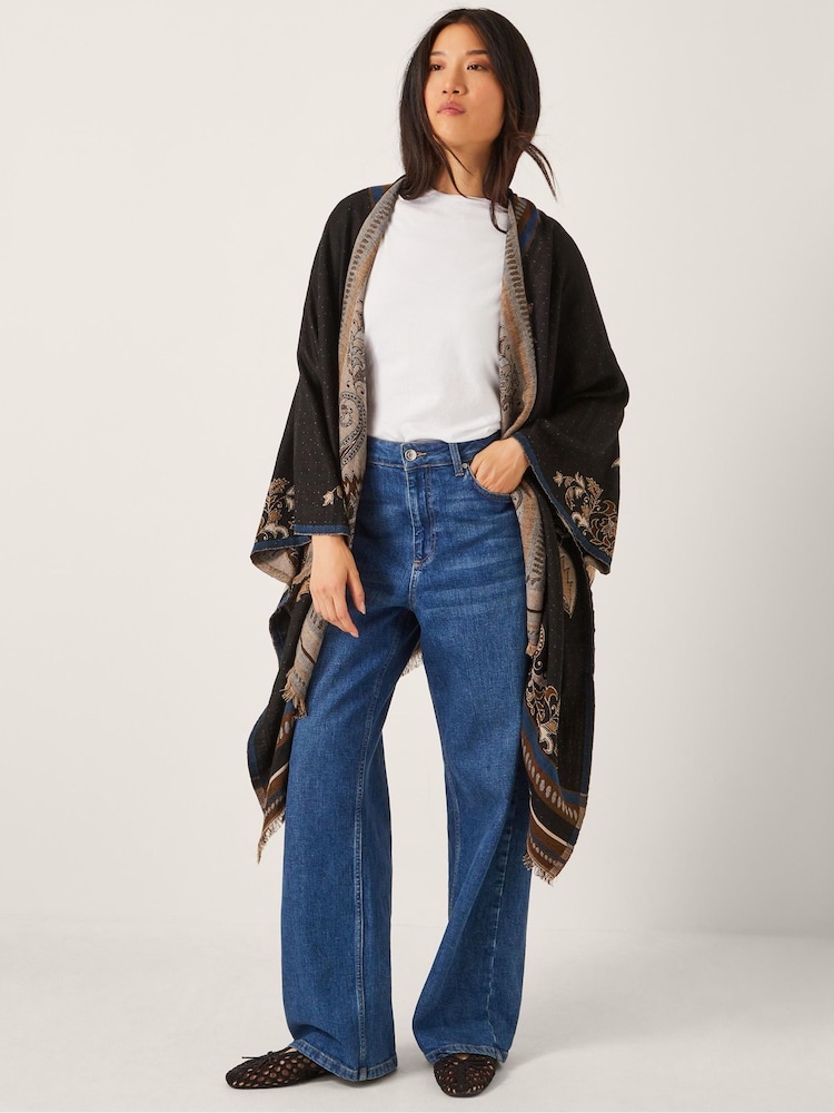 Monsoon Black Crissy Jacquard Wrap Cardigan - Image 2 of 5