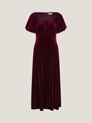 Monsoon Red Cynthia Puff Sleeve Velvet Midi Dress - Image 5 of 5