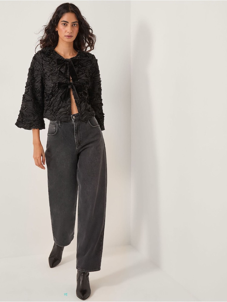 Monsoon Black Tia Tie-Front Textured Jacket - Image 2 of 5