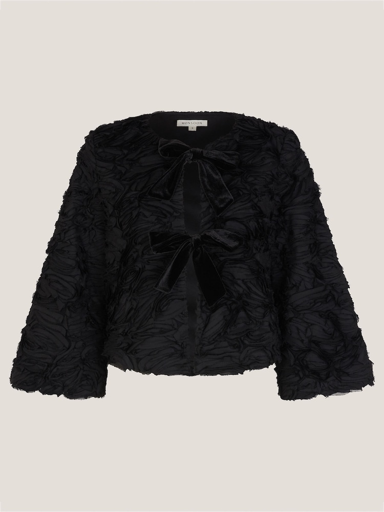 Monsoon Black Tia Tie-Front Textured Jacket - Image 5 of 5 Monsoon Black Tia Tie-Front Textured Jacket - Image 5 of 5