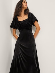 Monsoon Black Cynthia Puff Sleeve Velvet Midi Dress - Image 3 of 5