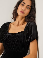 Monsoon Black Cynthia Puff Sleeve Velvet Midi Dress - Image 4 of 5