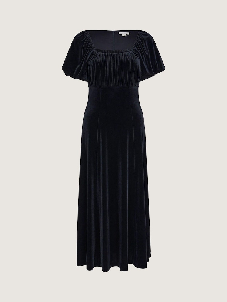 Monsoon Black Cynthia Puff Sleeve Velvet Midi Dress - Image 5 of 5