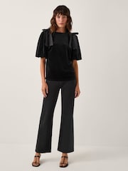 Monsoon Black Vittoria Bow Velvet T-Shirt - Image 1 of 4
