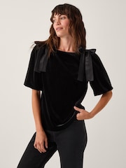 Monsoon Black Vittoria Bow Velvet T-Shirt - Image 2 of 4