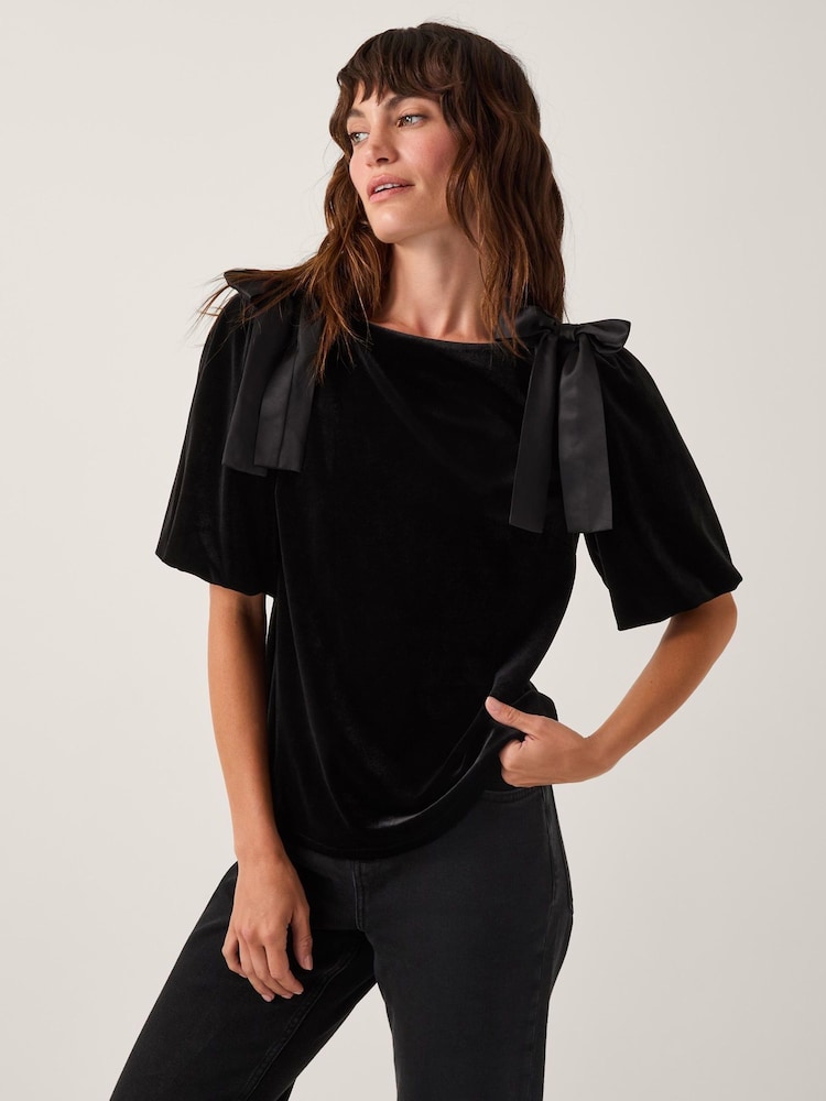 Monsoon Black Vittoria Bow Velvet T-Shirt - Image 2 of 4