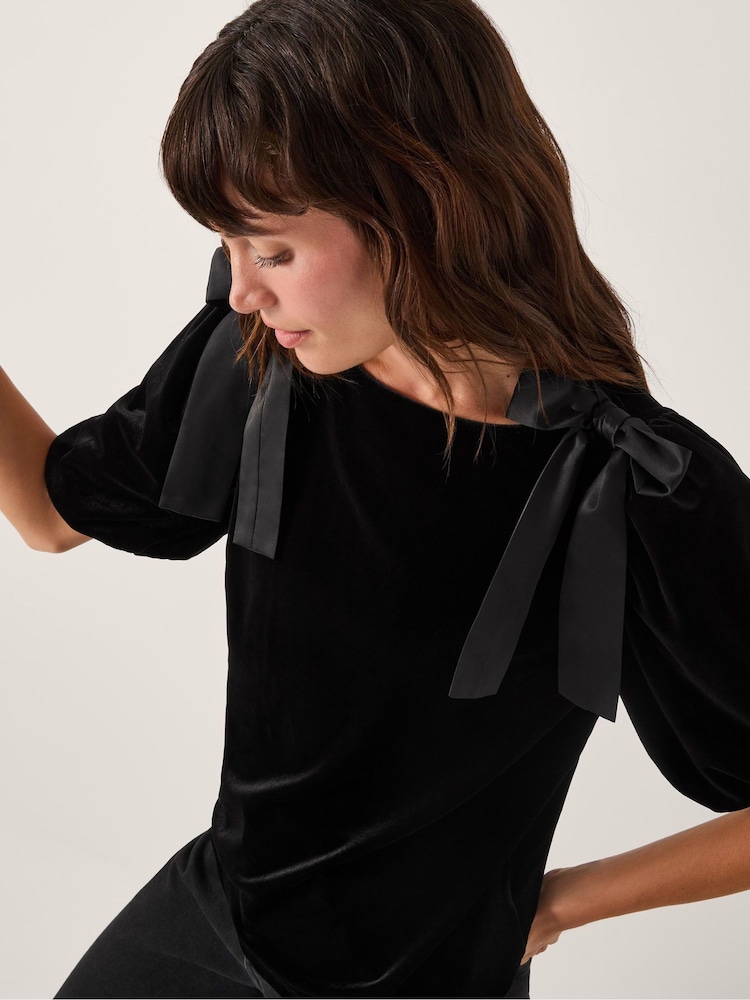 Monsoon Black Vittoria Bow Velvet T-Shirt - Image 4 of 4