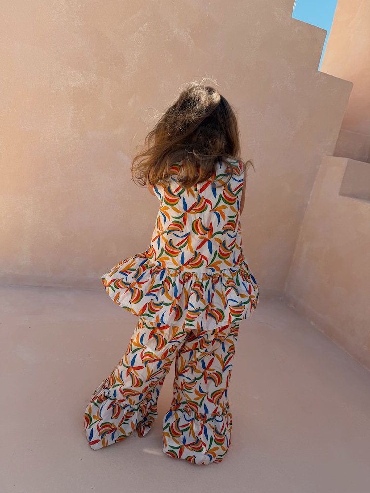 Never Fully Dressed Cream Banana Cotton Flare Top and Trousers Set - Image 2 of 10