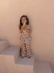 Never Fully Dressed Cream Banana Cotton Flare Top and Trousers Set - Image 3 of 10