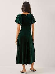 Monsoon Green Cynthia Puff Sleeve Velvet Midi Dress - Image 3 of 5