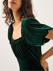 Monsoon Green Cynthia Puff Sleeve Velvet Midi Dress - Image 4 of 5