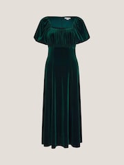 Monsoon Green Cynthia Puff Sleeve Velvet Midi Dress - Image 5 of 5