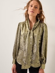 Monsoon Gold Milena Metallic Tie Neck Blouse - Image 1 of 4