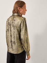 Monsoon Gold Milena Metallic Tie Neck Blouse - Image 2 of 4