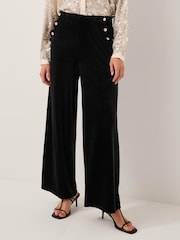 Monsoon Black Vera Wide Leg Velvet Trousers - Image 1 of 4