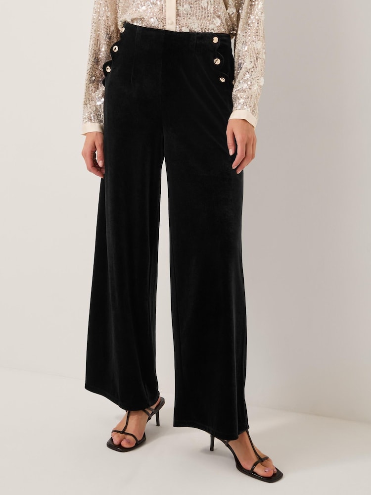 Monsoon Black Vera Wide Leg Velvet Trousers - Image 1 of 4