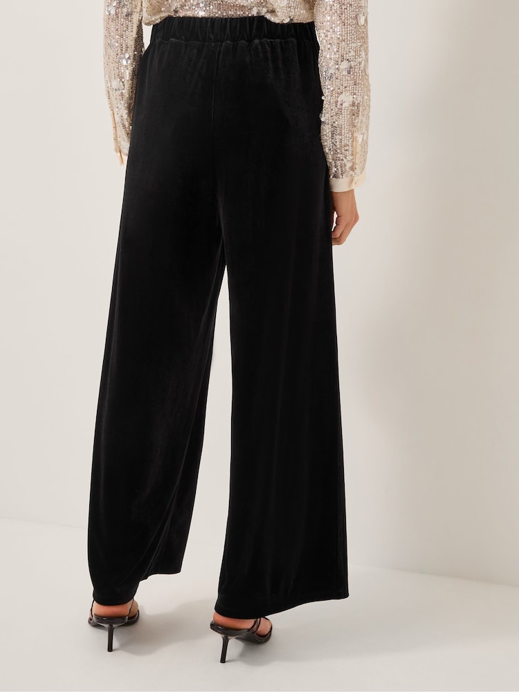 Monsoon Black Vera Wide Leg Velvet Trousers - Image 2 of 4
