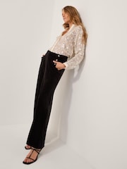 Monsoon Black Vera Wide Leg Velvet Trousers - Image 3 of 4