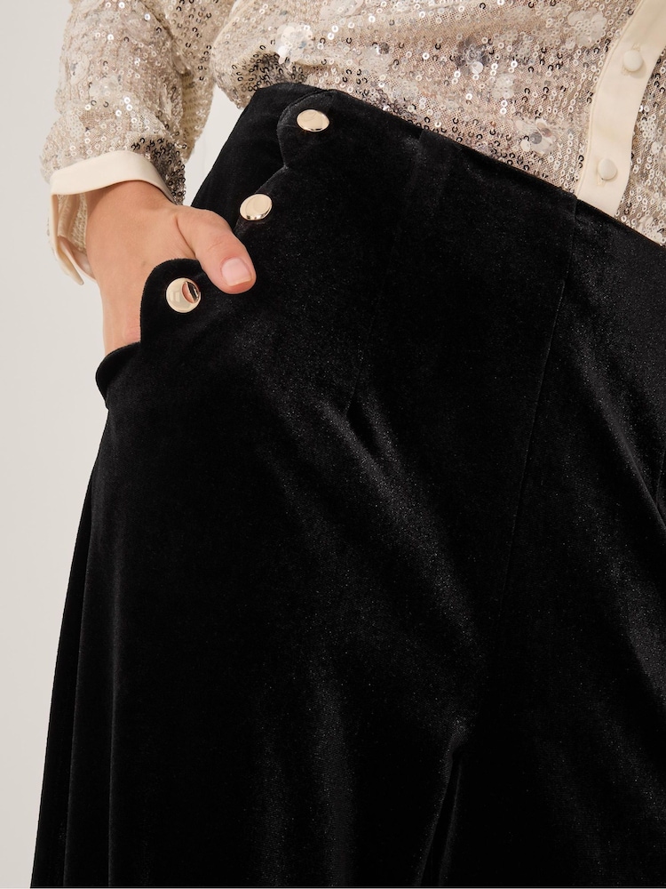 Monsoon Black Vera Wide Leg Velvet Trousers - Image 4 of 4