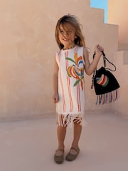Never Fully Dressed Cream Banana Stripe Fringe Dress - Image 1 of 6