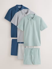 Bue/Green/Grey Polo and Shorts Co-ord Set - Image 1 of 9