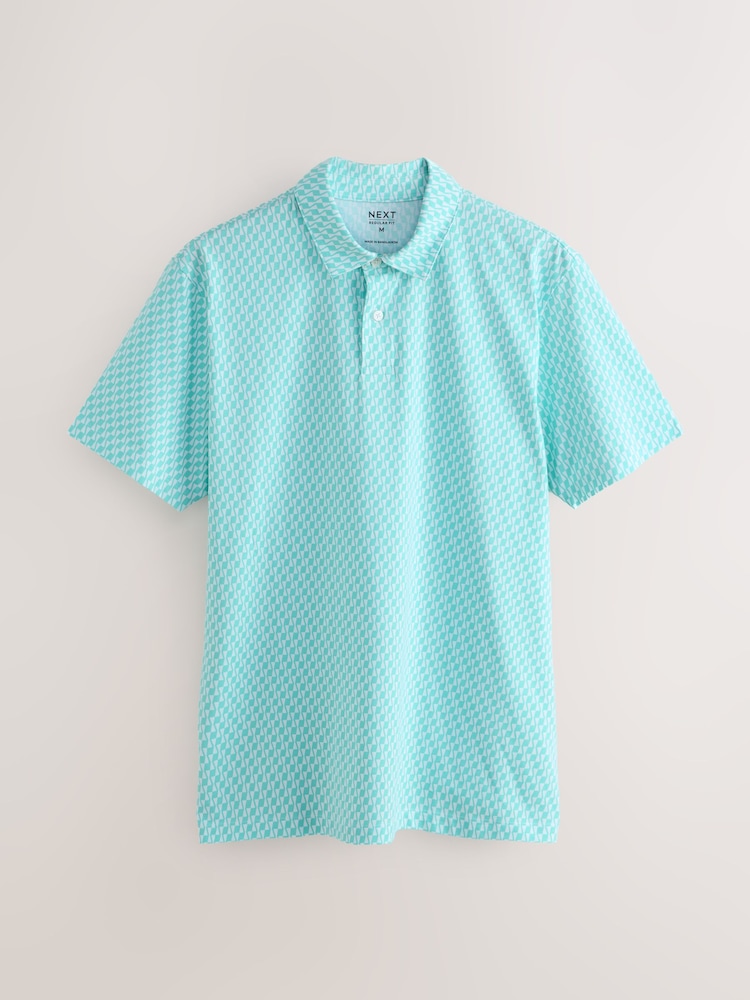 Red/Aqua/Blue Seahorse Printed Short Sleeve Jersey Polo Shirts 3 Pack - Image 2 of 6