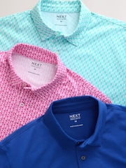 Red/Aqua/Blue Seahorse Printed Short Sleeve Jersey Polo Shirts 3 Pack - Image 5 of 6