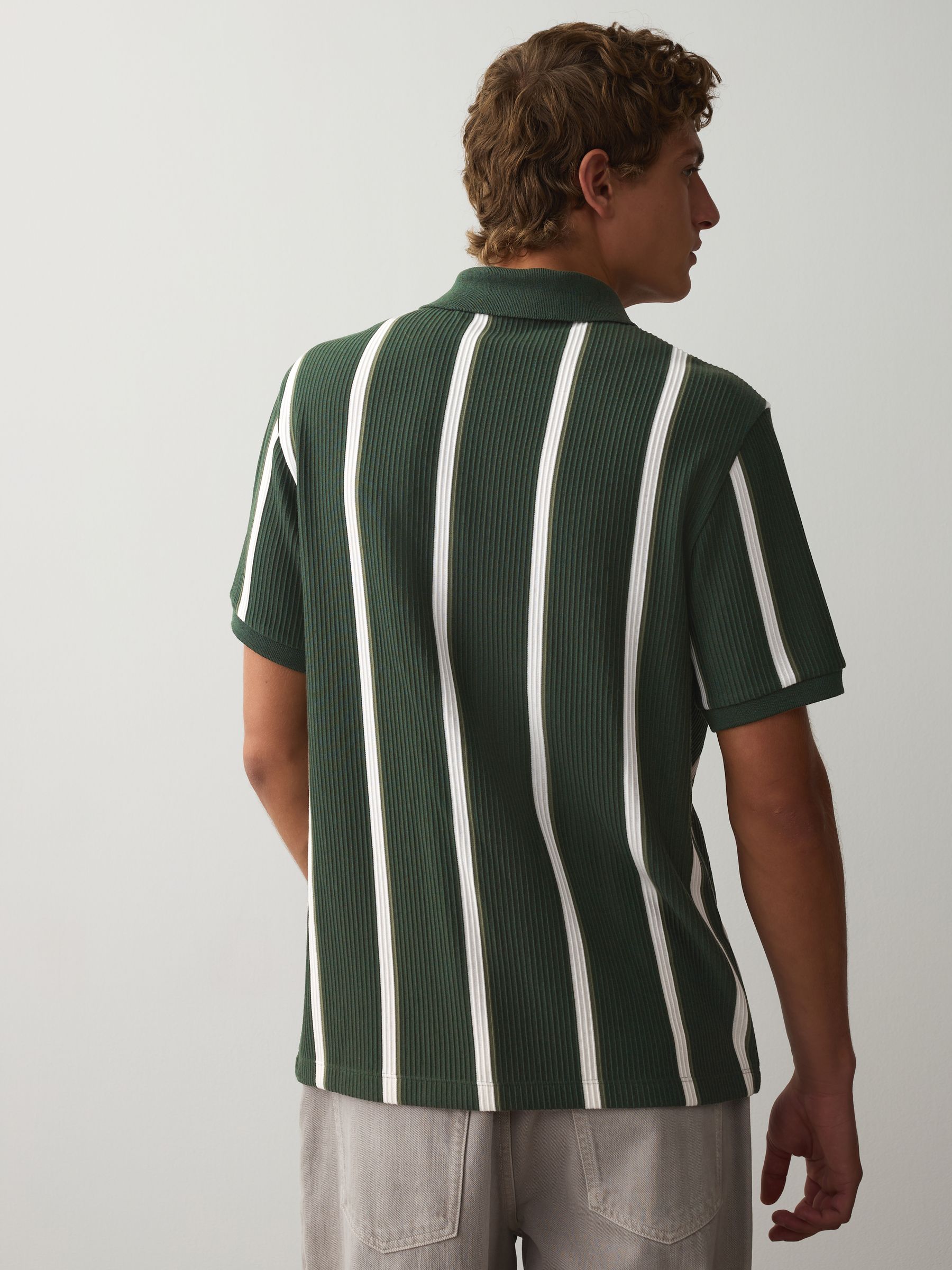 Buy Dark Green Striped Quarter Zip Polo Shirts 2 Pack from the