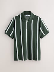 أخضر داكن - حزمة من 2 قميص بولو مخطّط بربع سحَّاب - صورة 7 من 9