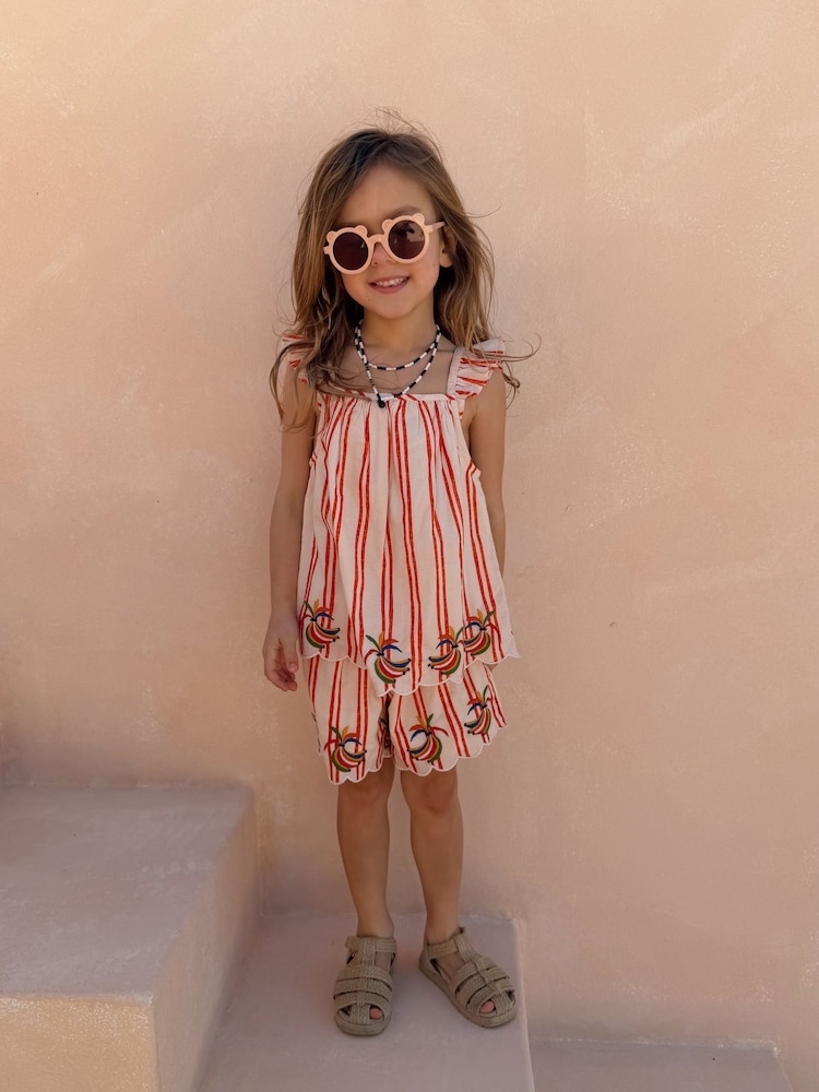 Never Fully Dressed Cream Stripe Banana 100% Cotton Top and Short Set - Image 2 of 10