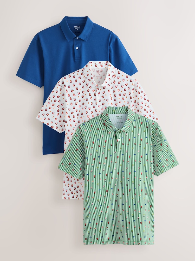 Green/Blue/White Negroni - 打印 - 短袖平纹针织 Polo 衫3件装 - 图片1 / 6