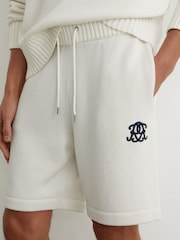 Reiss Off White Riley Monogram-Embroidered Relaxed Knit Shorts - Image 1 of 6