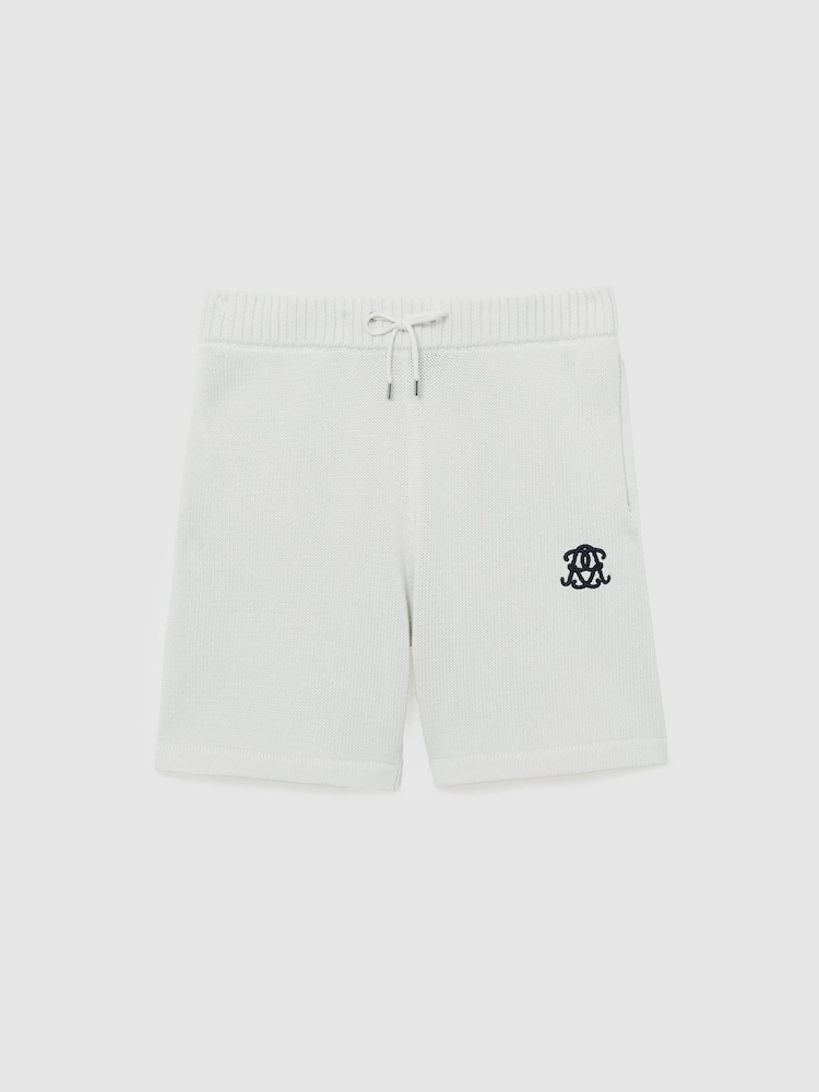 Reiss Off White Riley Monogram-Embroidered Relaxed Knit Shorts - Image 2 of 6