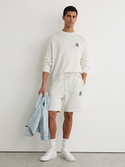 Reiss Off White Riley Monogram-Embroidered Relaxed Knit Shorts - Image 3 of 6