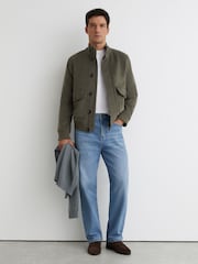 Reiss Green Hadley Wool-Blend Funnel-Neck Bomber Jacket - Image 3 of 7